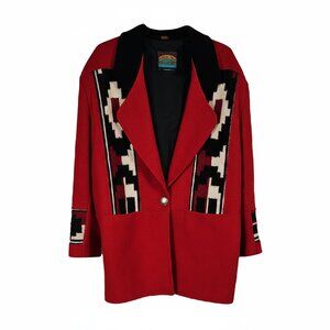 Vintage Pioneer Wear Wool Southwest Jacket Women XL USA Red Wool Jacket Blazer